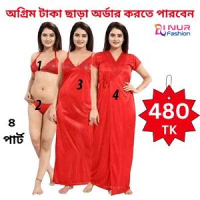 4Pc Indian Night Dress (Red).